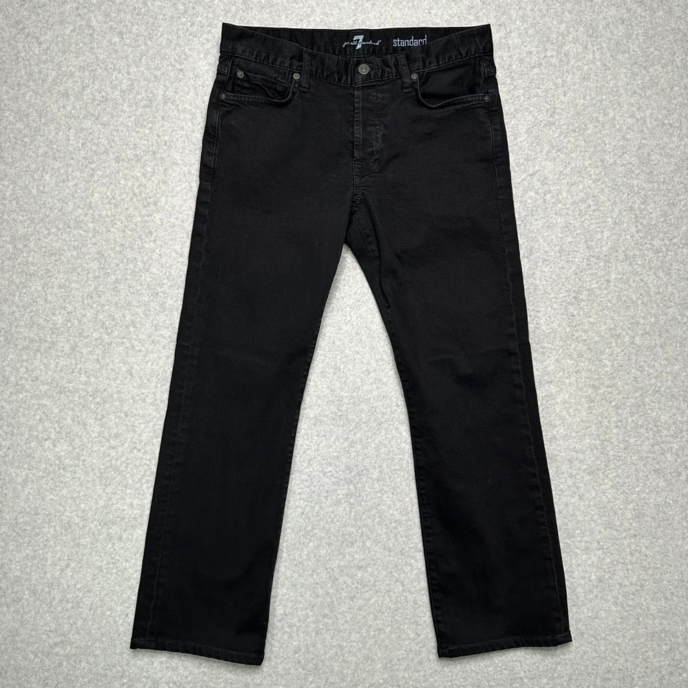 7‎ For All Mankind Standard Straight Leg Black Jeans Mens Size 31 Button Fly USA